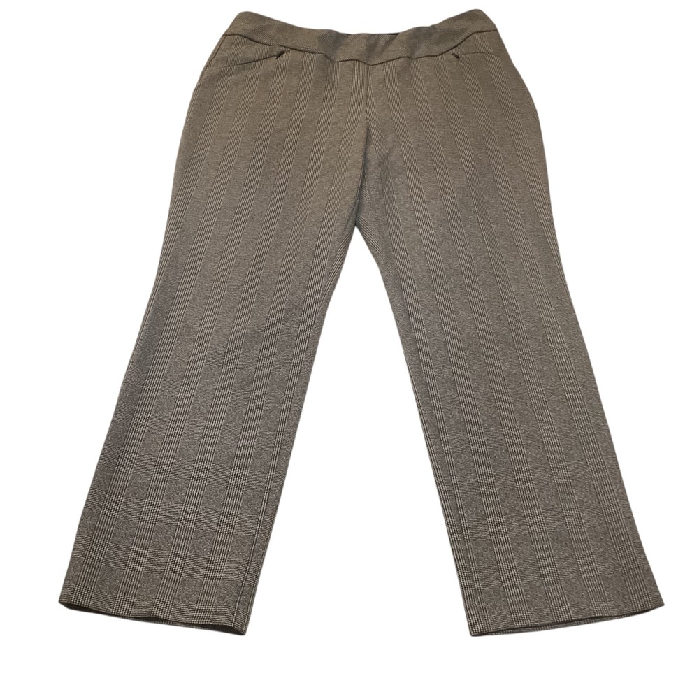 INVESTMENTS Women's Plaid Pull-on Straight Leg Pants Size 16R Grey Career Office